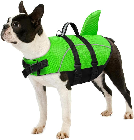 Dog Life Jacket Ripstop Dog Life Vest, Reflective Dog Safety Vest for Boating Swimming, Dog Shark Life Jackets Dog Lifesaver with Rescue Handle for Small Medium Dogs